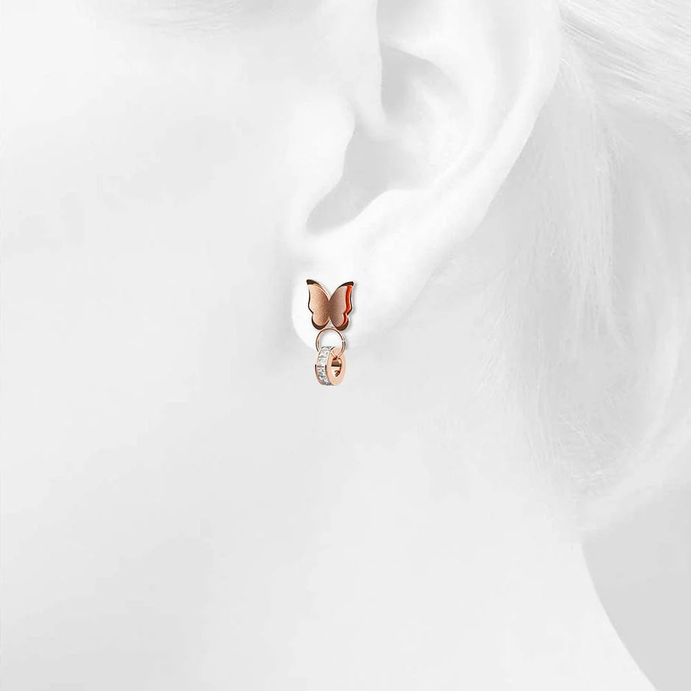Bullion Gold Butterfly Interlock Rose Gold Layered Earrings