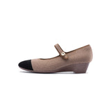 Vintage Tweed Low Heel Mary Jane Shoes - Mocha