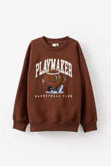 Cotton On Kids Boys Sammy Oversize Crew - Rocky Road/Playmaker Basketball Club