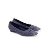 Rhinestone Gradient Knit Pointed Toe Wedge Flats - Navy