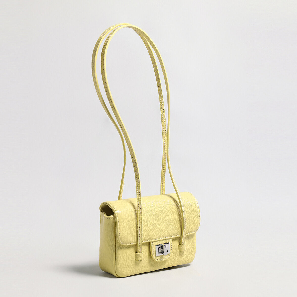 French Chic Pebbled Leather Baguette Bag - Yellow