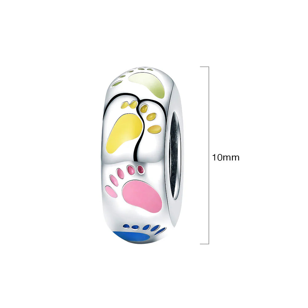 Solid 925 Sterling Silver Multicolour Footprints Charm