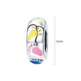 Solid 925 Sterling Silver Multicolour Footprints Charm