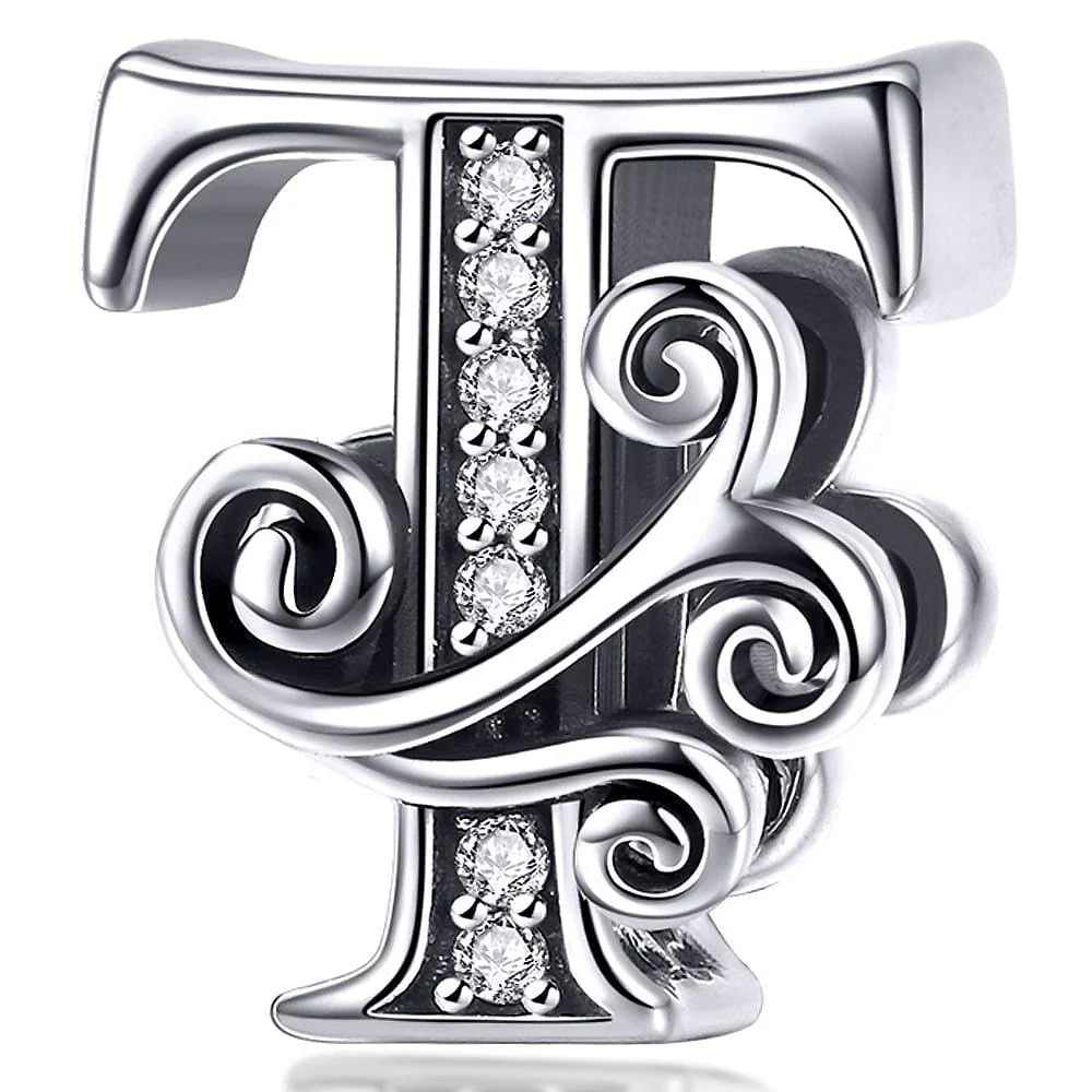 Solid 925 Sterling Silver Vintage Inspired Antique Alphabet Charm