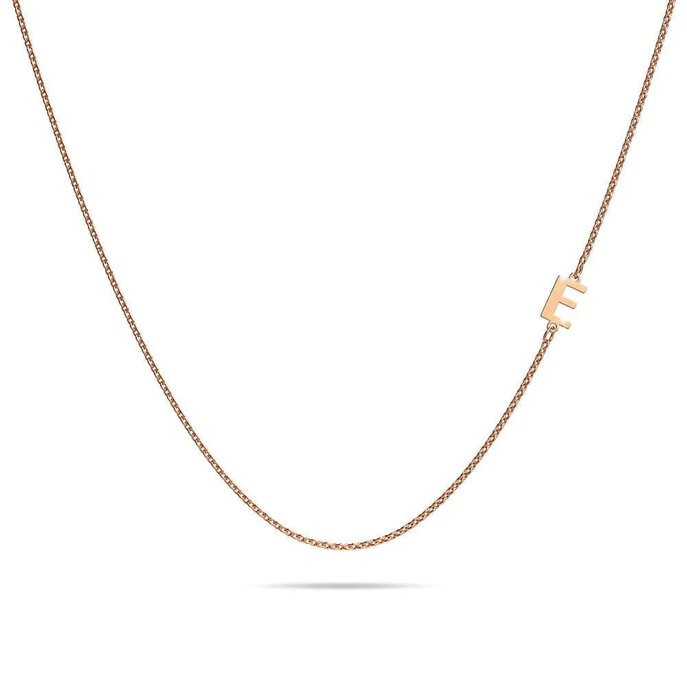 Bullion Gold Bold Alphabet Letter Initial Charm Necklace in Rose Gold Tone