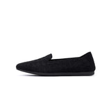 Houndstooth Knit Slip-On Flat Loafers - Black