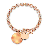 Bullion Gold Hammered Disc Charm Belcher T-Bar Toggle Bracelet in Rose Gold Layered Steel Jewellery