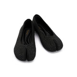 Glam Rhinestone Split Toe Flats - Black