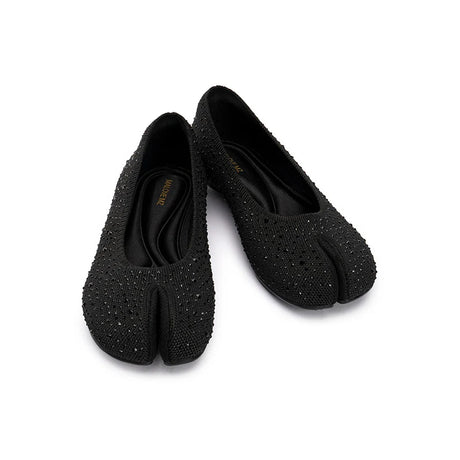 Glam Rhinestone Split Toe Flats - Black