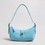 Turn-Lock Crescent Baguette Bag - Blue