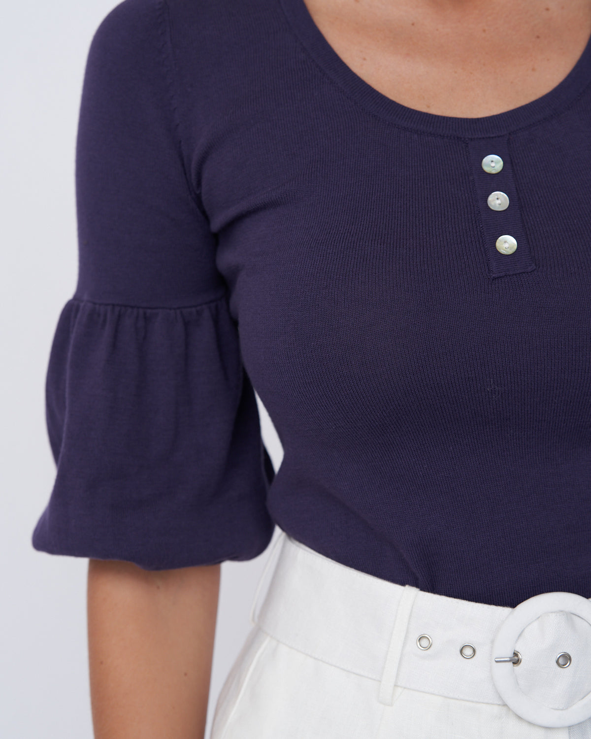 Amelius Frances Three Quarter Puff Sleeve Knit - Purple
