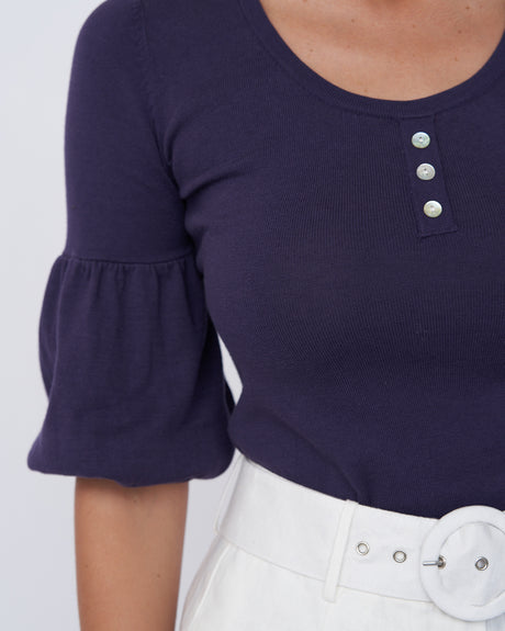 Amelius Frances Three Quarter Puff Sleeve Knit - Purple