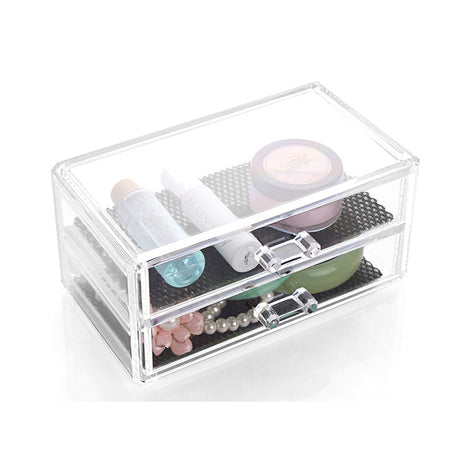 Acrylic Makeup Organizer Container 5mm Clear Acrylic Cosmetic Box Case 2 Draw