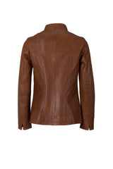 Womens Lightweight Leather Jacket in Cognac