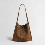 Leather Drawstring Tote Bag – Large Capacity Adjustable Shoulder Bag
