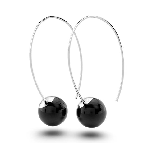 Solid 925 Sterling Silver Round Onyx Dangle Earrings