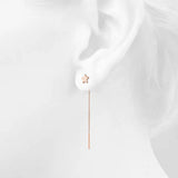 Solid 925 Sterling Rose Gold Star Threader Earrings