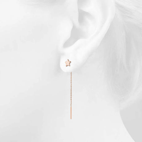 Solid 925 Sterling Rose Gold Star Threader Earrings