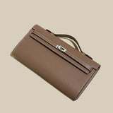 Structured Saffiano Leather Top-Handle Clutch - Taupe