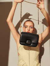 Structured Buckle Leather Shoulder Bag - Black