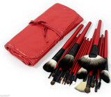22 Piece Makeup Brush Set Soft Hair Brush Roll Up Carry Bag Red