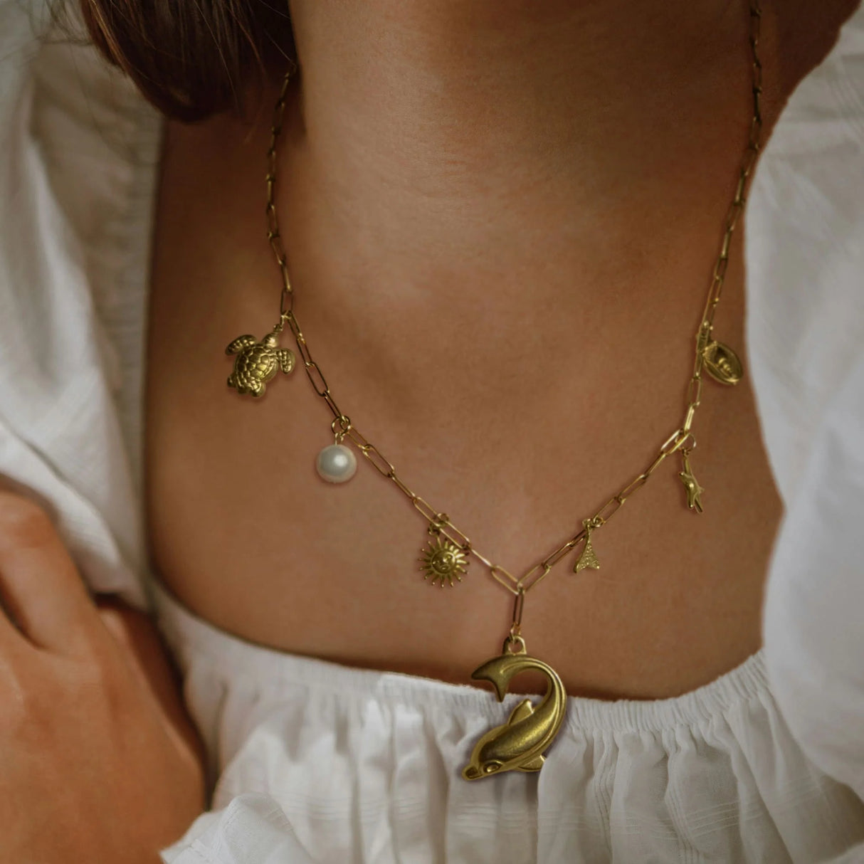 Bullion Gold Beaded Sea Gold Charm Gold Necklace