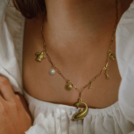 Bullion Gold Beaded Sea Gold Charm Gold Necklace