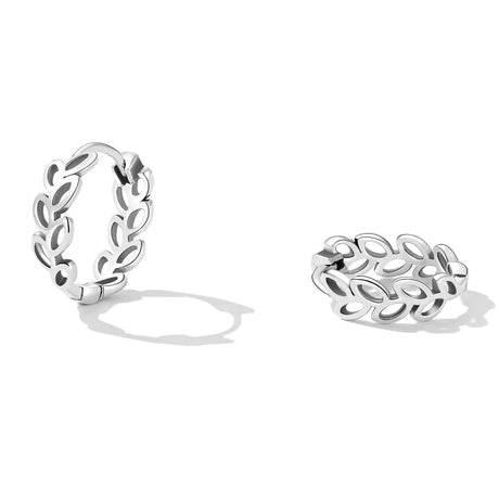 Solid 925 Signature Silver Olive Leaves Arc Earrings