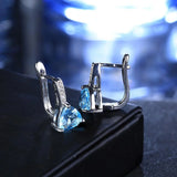 Bullion Gold Stunning Blue Zirconia Triangular Latchback White Gold Plated Earrings