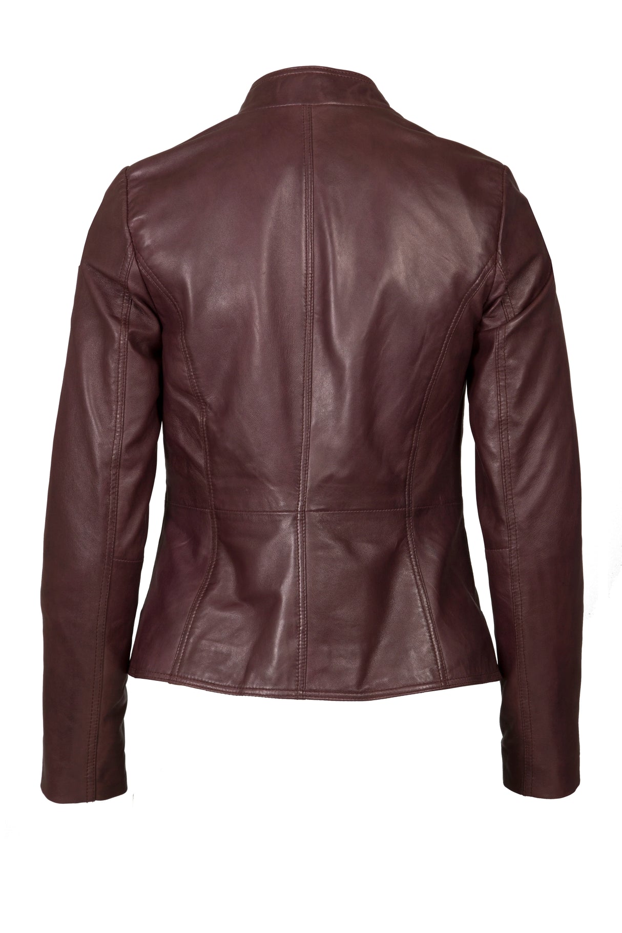 Womens Leather Stand Up Collar Jacket in Wine
