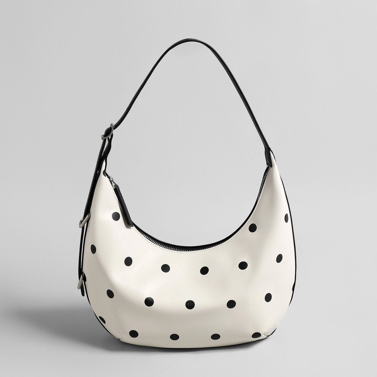 Polka Dot Leather Crescent Shoulder Bag - Ivory