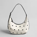 Polka Dot Leather Crescent Shoulder Bag - Ivory