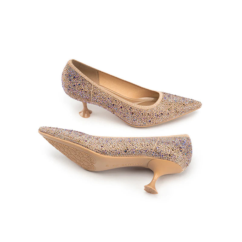 Cocktail Rhinestone Kitten Heels - Champagne
