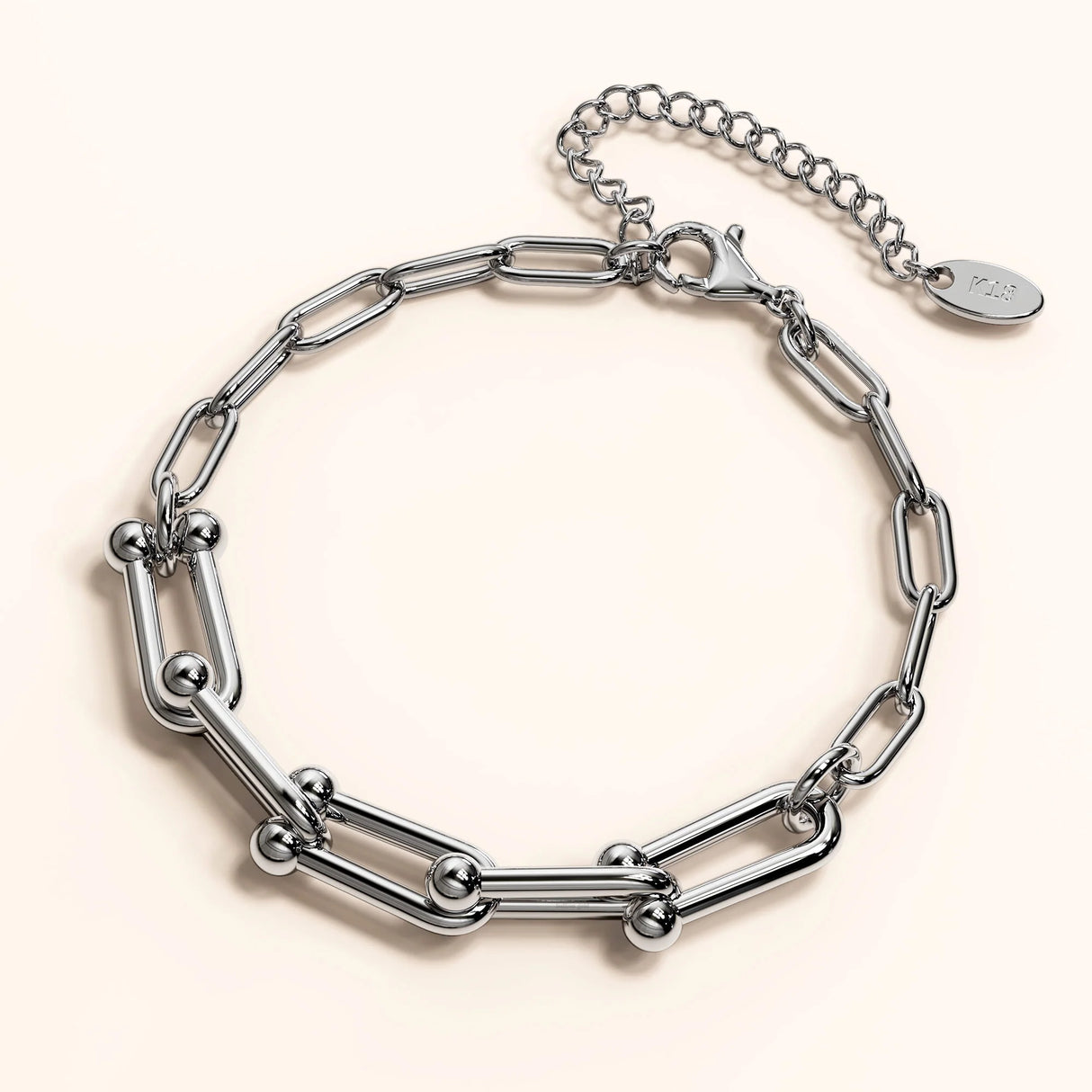 Bullion Gold Lovelock U Link Chain Bracelet White Gold - 6mm