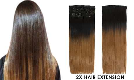 2Pcs 22" Twotone Ombre High Grade Brown Straight 7Piece 16Clips  Hair Extension 06 2X