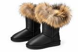 Australian Leather Ugg Fur Long Uggs Leather - Black - AU5