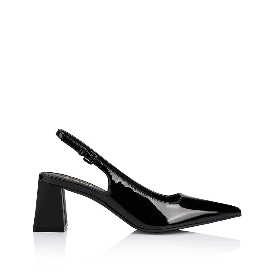 Siren Pointed Toe Slingbacks - Black Patent Leather