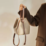 Nalandu Soft Pebbled Leather Bucket Shoulder Bag - Taupe