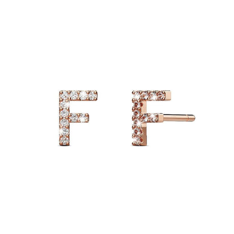Solid 925 Sterling Silver Glamour Alphabet Letter Earrings Rose Gold