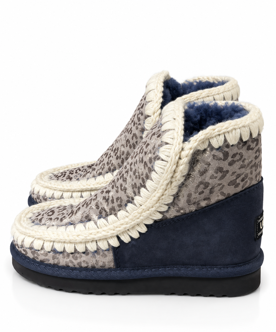 Australian Leather Ugg Mini Leopard Trim Eskimo - Navy - AU5