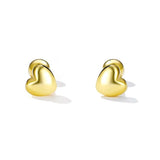 Solid 925 Signature Silver Queen Of Hearts Stud Earrings In Gold