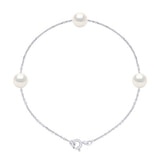Bracelet 3 Real Cultured Freshwater Pearls Round 7-8 mm - Natural Pearl White - Length 18 cm