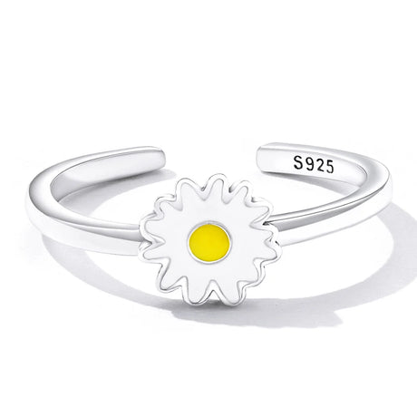 Adjustable Solid 925 Sterling Silver Sunny-Side Up Daisy Ring