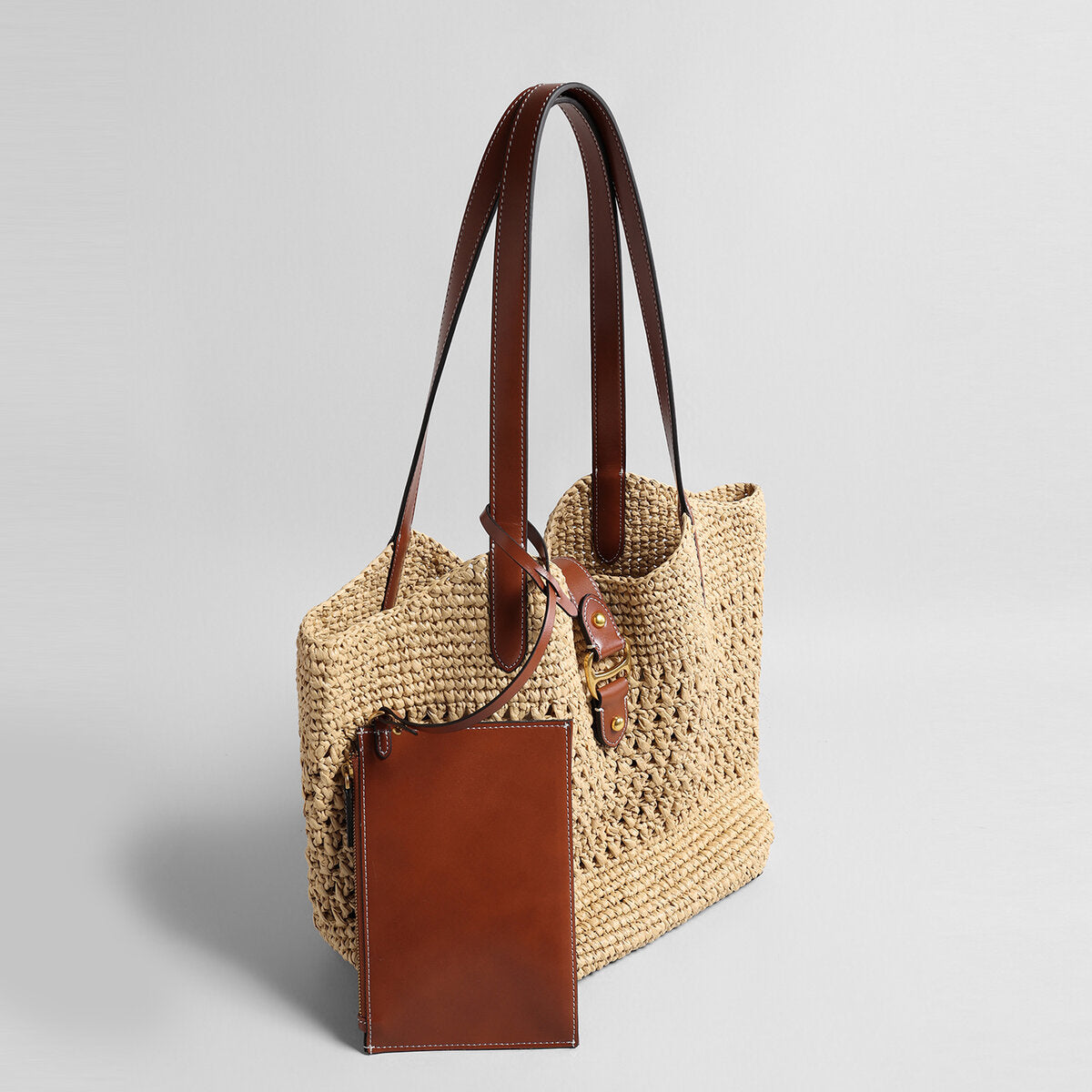 Handwoven Raffia Crochet Tote Bag - Natural