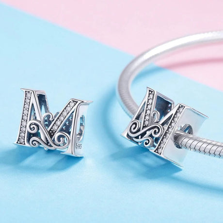 Solid 925 Sterling Silver Vintage Inspired Antique Alphabet Charm
