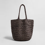 Handwoven Raffia Basket Tote - Chocolate