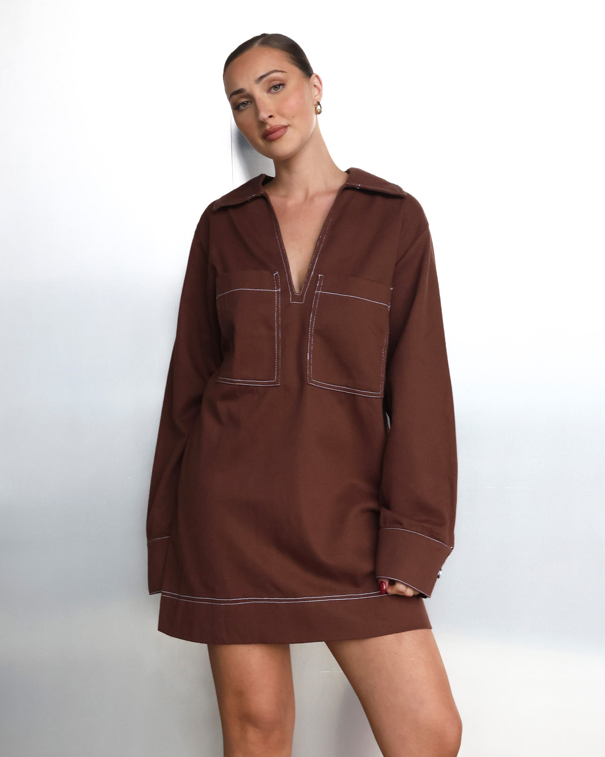 Madison The Label Tara L/S Dress - Choc
