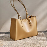 Nalandu Large Capacity Leather Commuter Tote Bag - Camel
