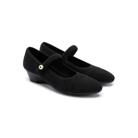 Vintage Tweed Low Heel Mary Jane Shoes - Black