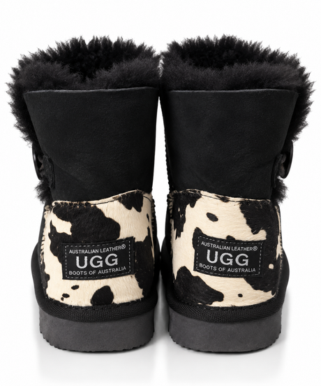 Australian Leather Ugg Mini Cow 1Button - Black - AU5